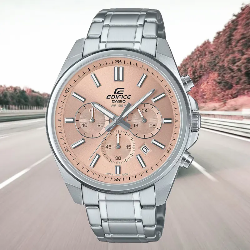 Casio Edifice Standard Chronograph Salmon Pink Dial Men's Watch- EFV-650D-4AV